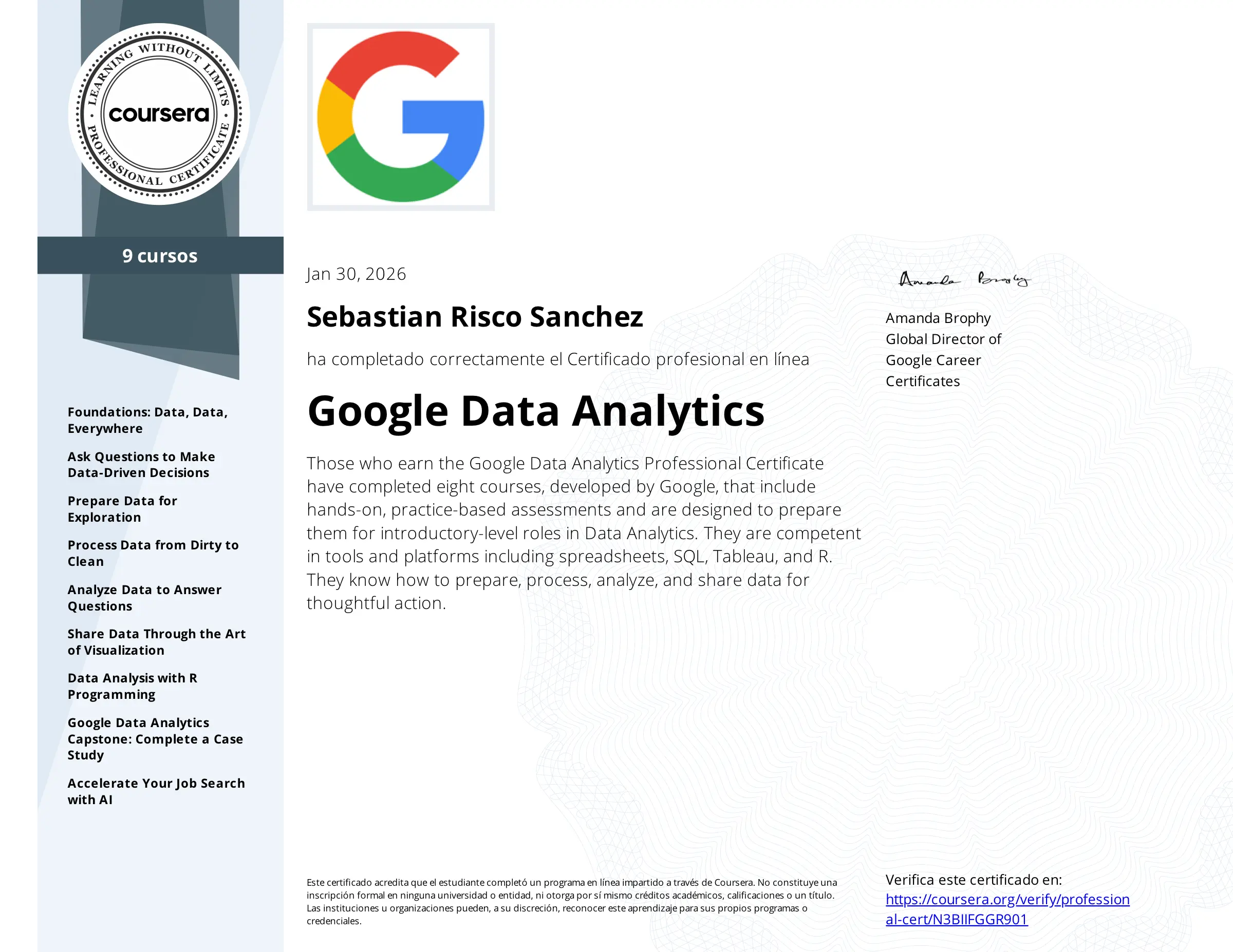 Google Data Analytics Professional — 9 cursos