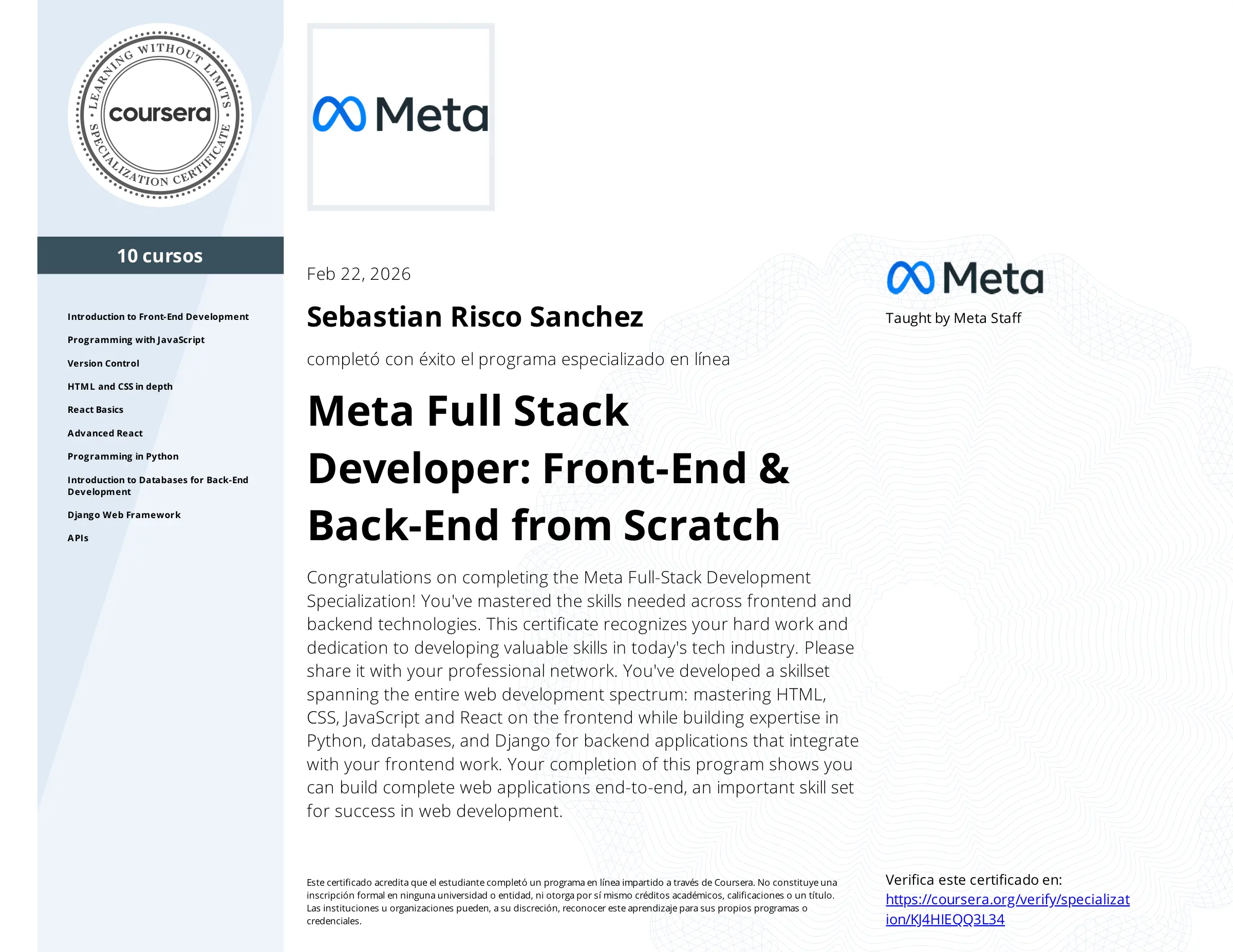 Meta Full Stack Developer — 10 cursos